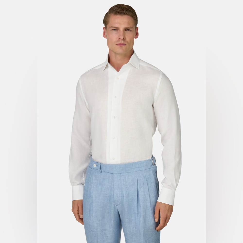 $198 NWOT Boggi Milano Regular Fit Linen button down  Shirt in white L